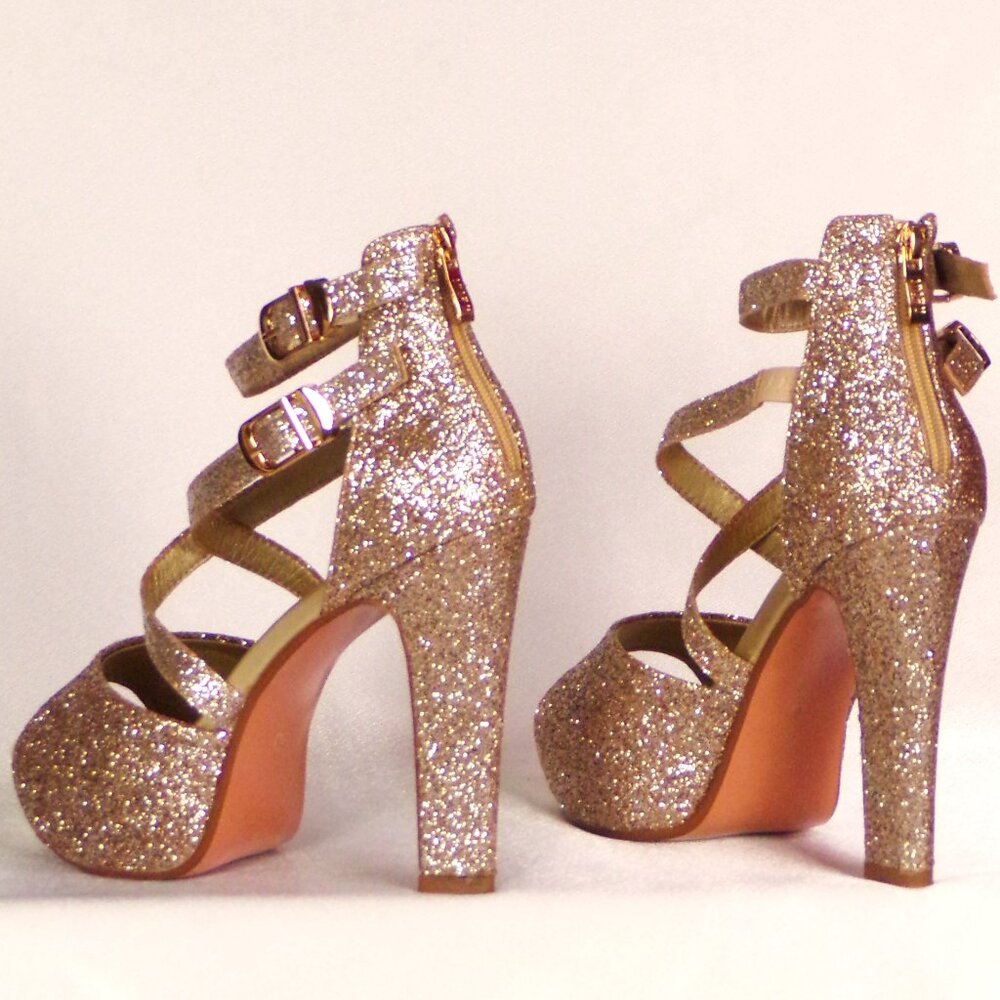 IDIFU Rose Gold Glitter Platform High Heel Sandals - Picture 10 of 15